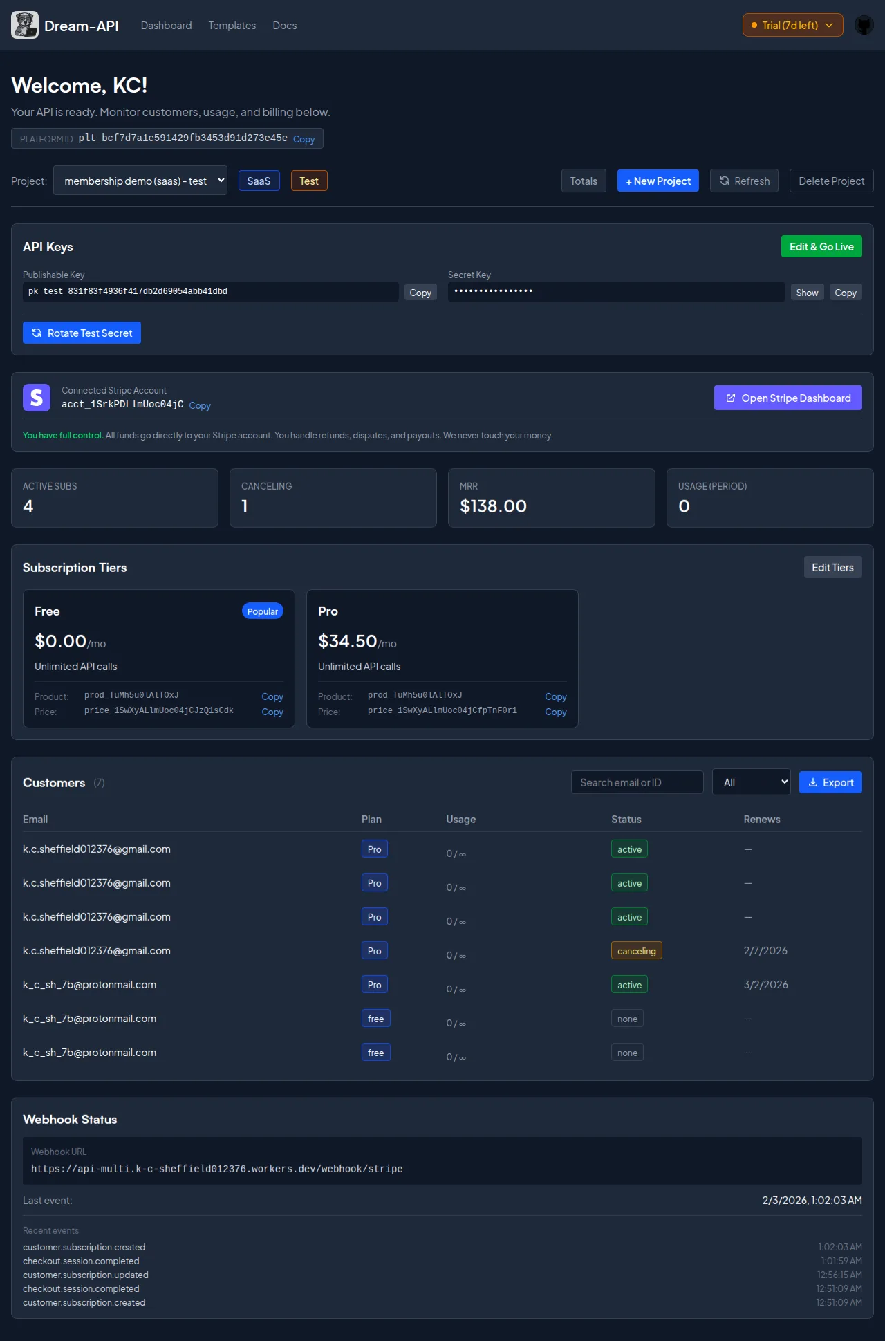 Membership Dashboard